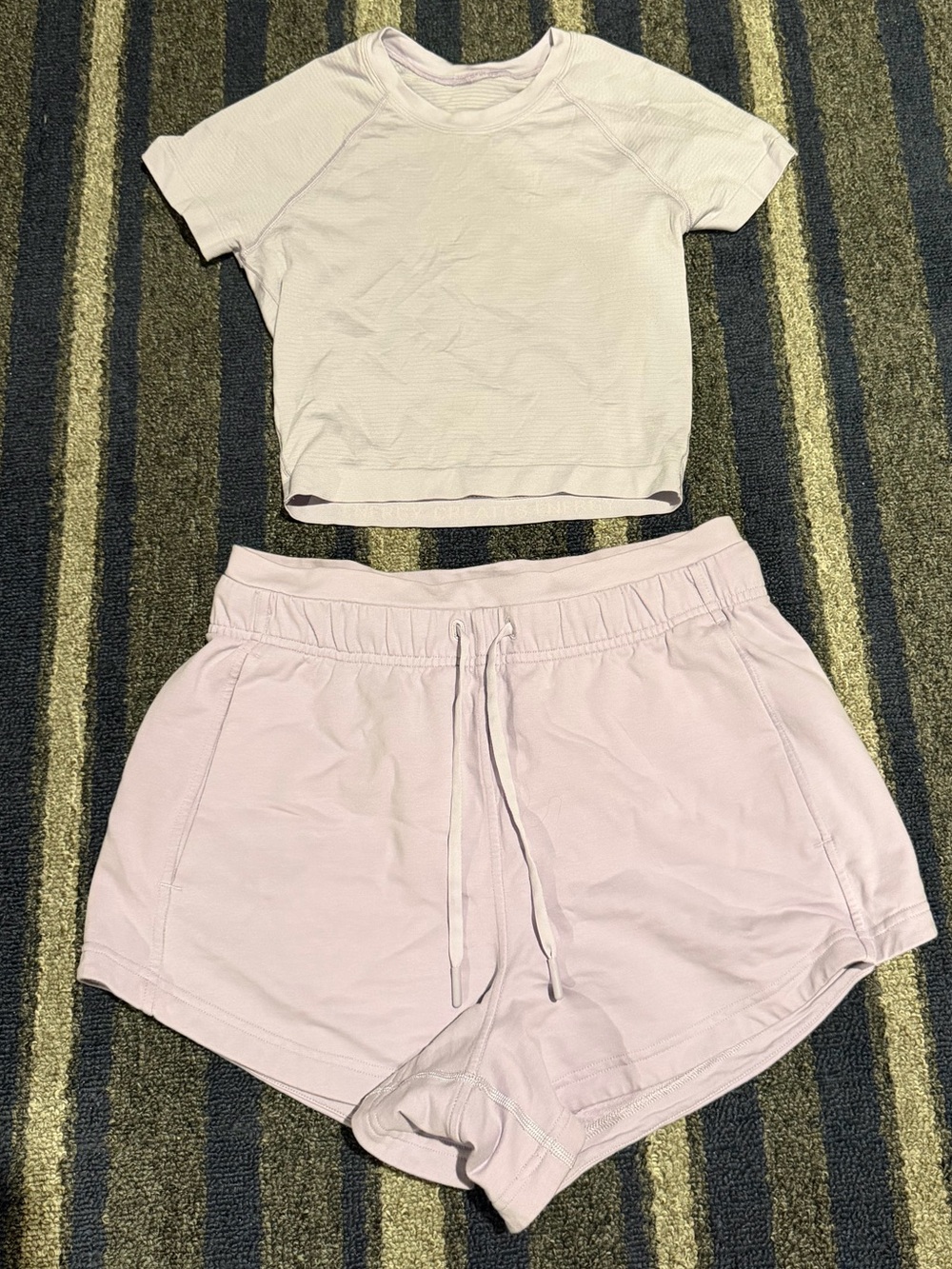 Lululemon Lavender Short Sleeve Crop Top & Shorts Set